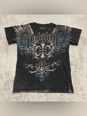 Vintage Nobility Y2K 2000s Goth All over print Grunge T-shirt Size Medium Rock